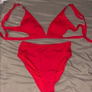 Red high-waisted bathing suit
